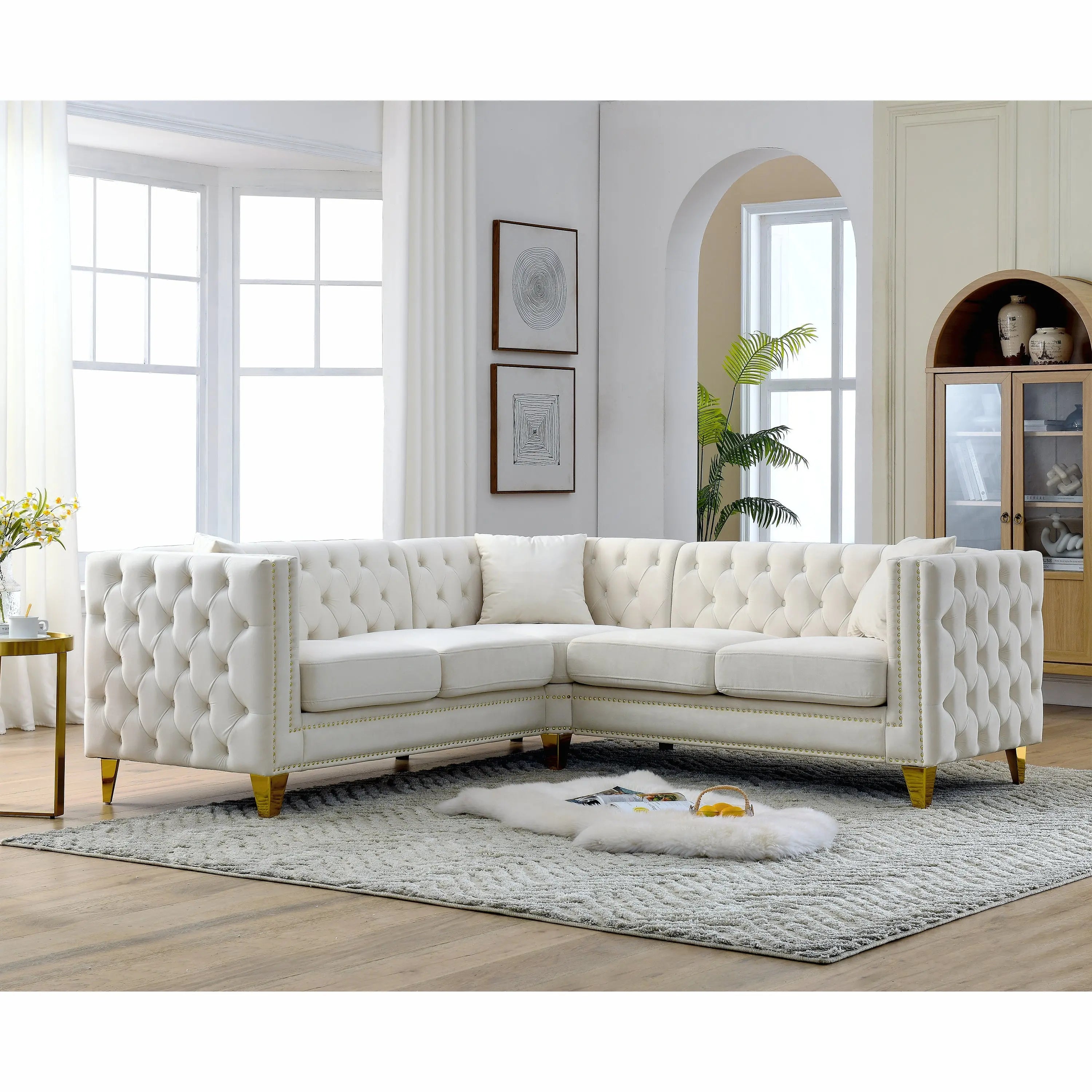 82.2-Inch Velvet Corner Sofa Covers, L-Shaped Sectional Couch, Sangria Beech