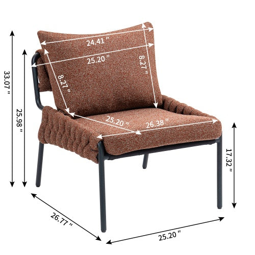 Modern Accent Lounge Chair With Braided Upholstery And Metal Frame, Comfortable Armchair For Living Room Or Bedroom, Soft Cushioned Seat And Backrest, Set Of 1