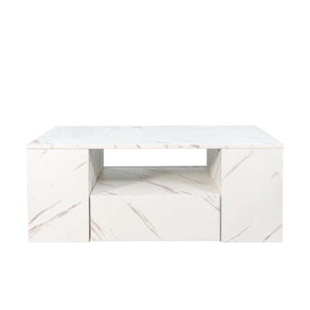 Modern Coffee Tables For Living Room, LED Coffee Table, Storage Coffee Table, Small Coffee Table, Wood Center Table With 2 Drawers And Open Side Shelf CJDropshipping