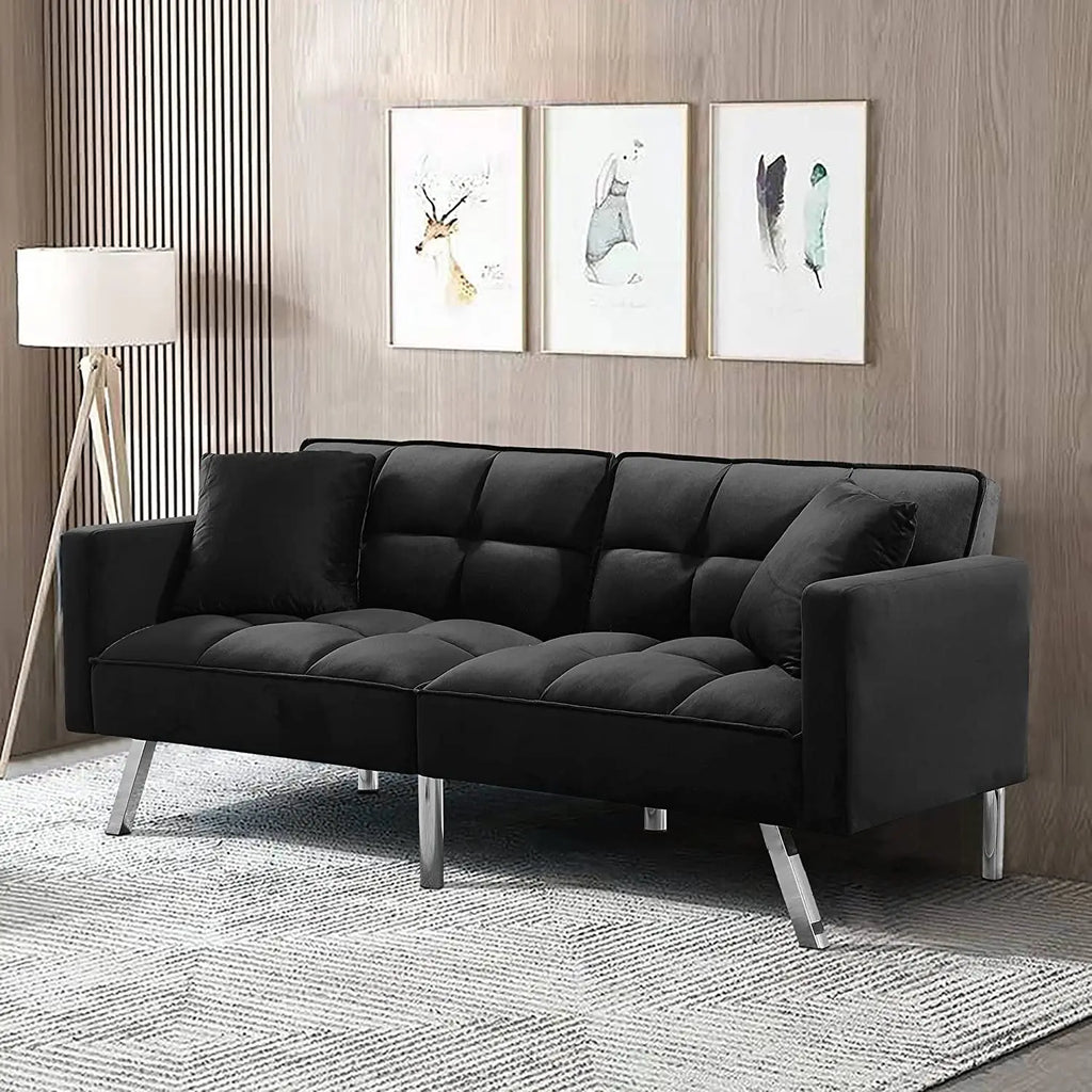 Adjustable Loveseat Sofa Bed with Metal Legs Peach Maple