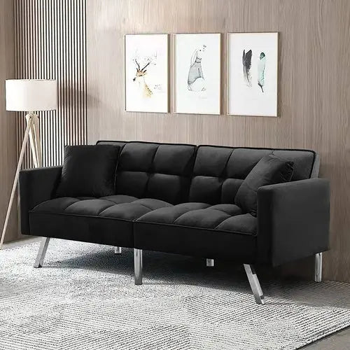 Adjustable Loveseat Sofa Bed with Metal Legs Peach Maple