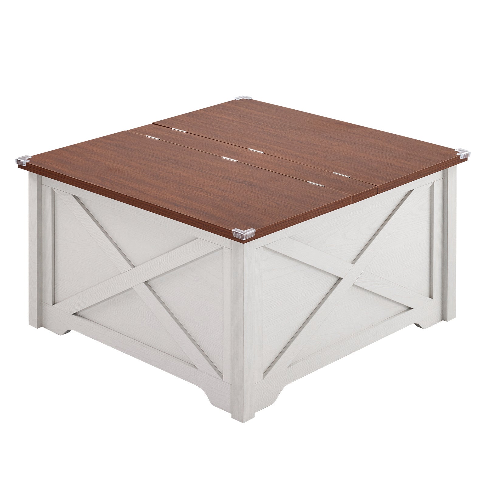 Large Hidden Storage Compartment, Double Flap Panel, Side X Shape, Coffee Table, Square, 31.5x31.5x18in CJDropshipping