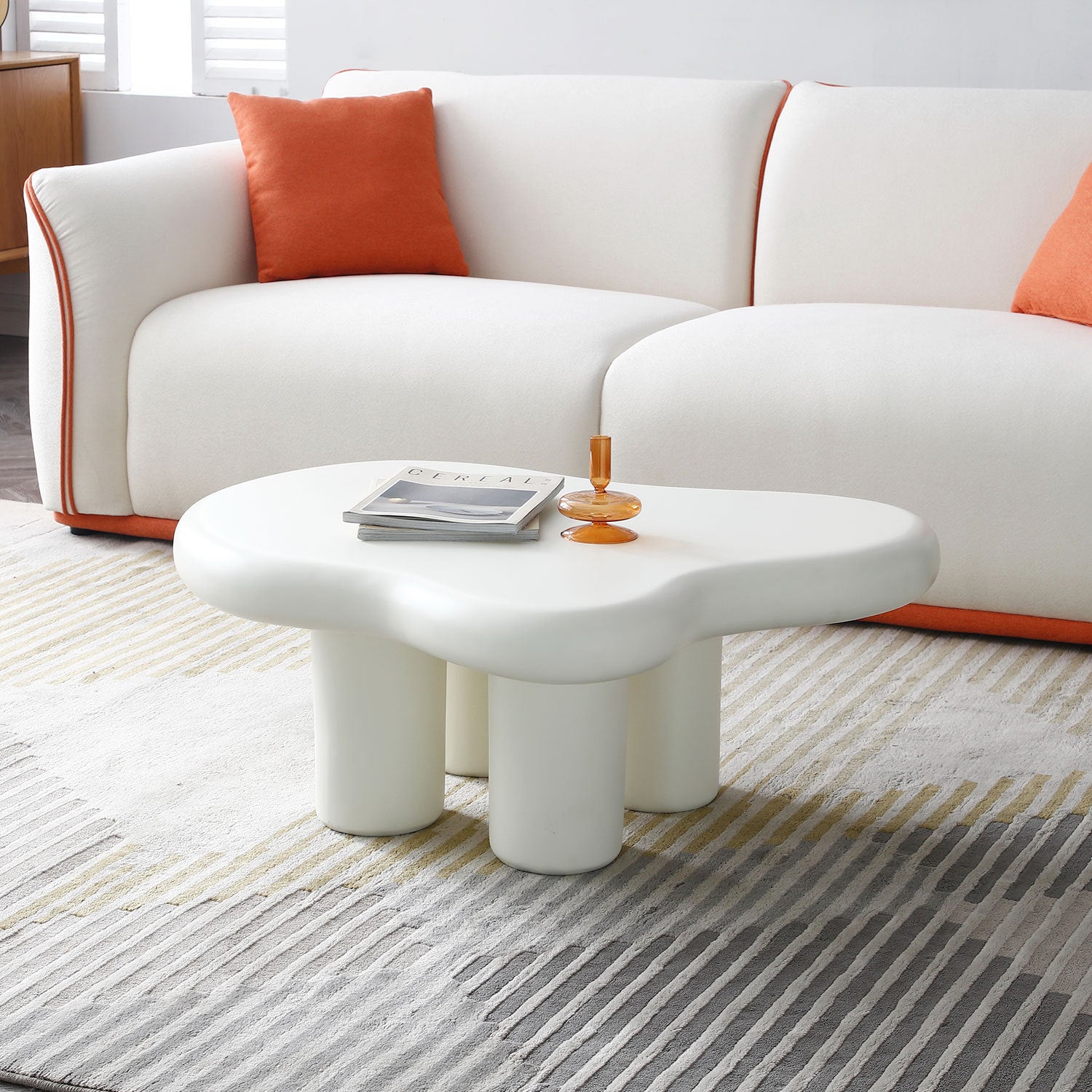 Cute Cloud Coffee Table for Living Room, Cream ,35.43inch Olive Phaedra