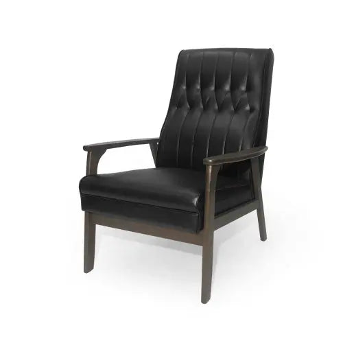 Mid Century Modern Upholstered Accent Chair, Matte Black Faux Leather CJDropshipping