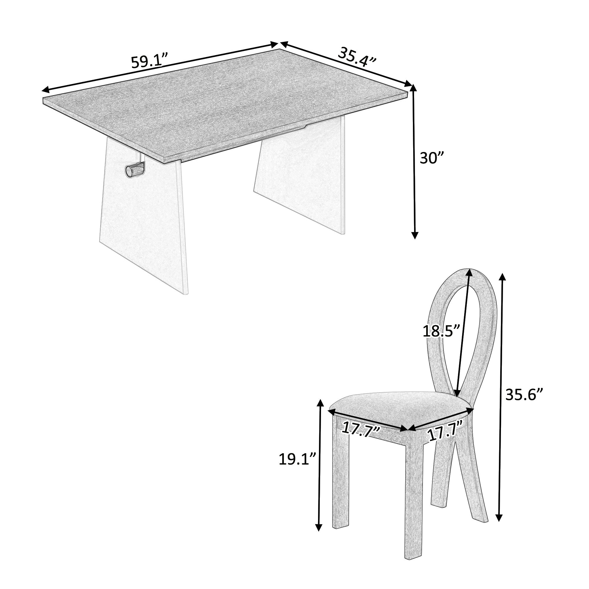 Modern 7-Piece Dining Table Set with Trestle Dining Table and 6 Sangria Beech