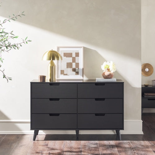 Mid-Century Hans 6-Drawer Dresser With Cut-Out Handles, Black