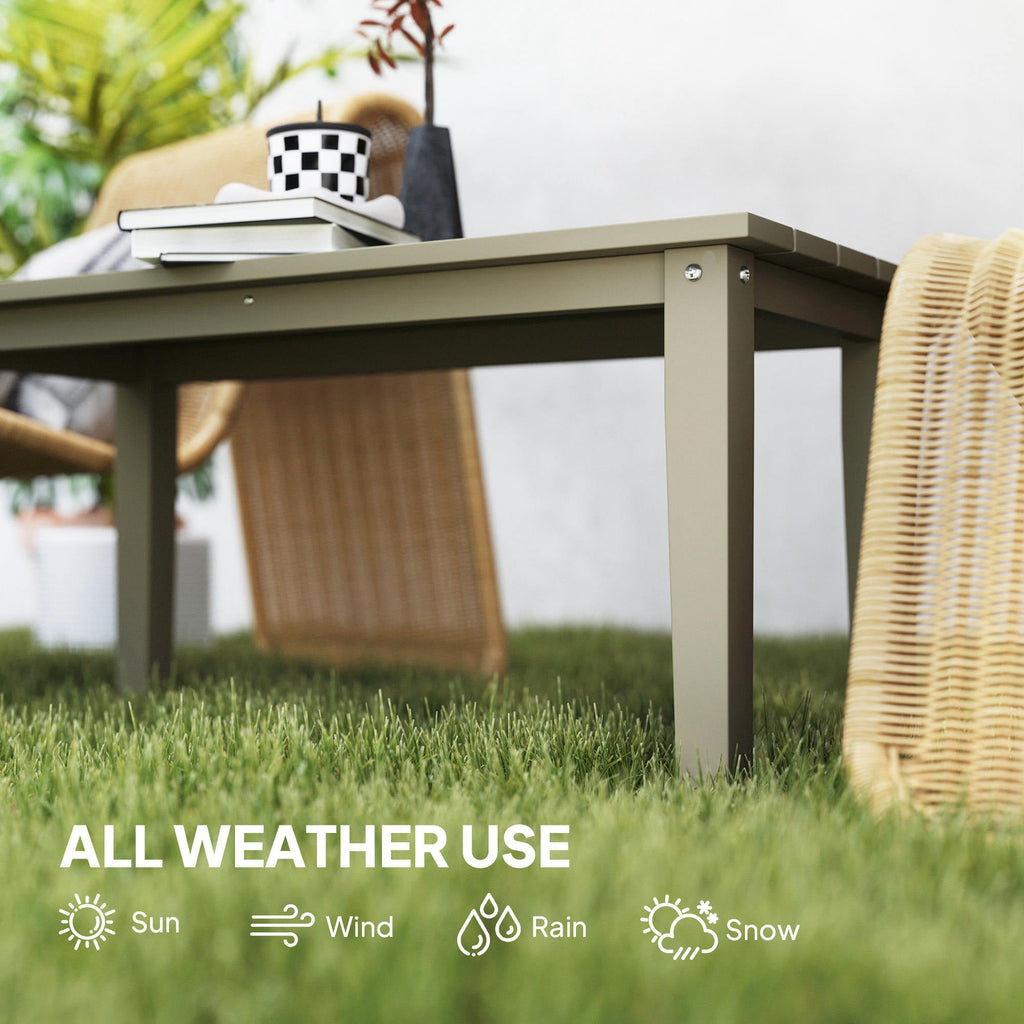 Rectangle Outdoor Coffee Table, HDPE All-Weather Outdoor Patio Table With Slatted Tabletop For Yard, Balcony, Brown CJDropshipping