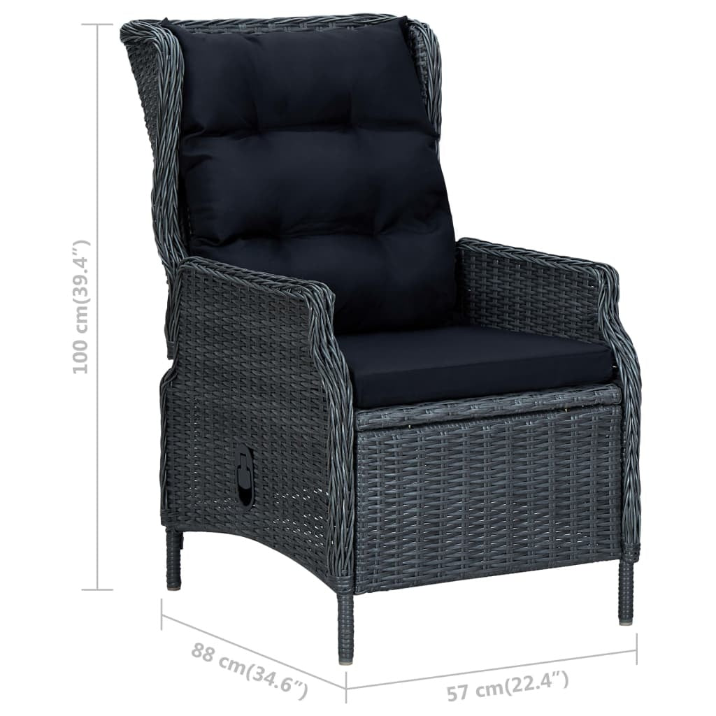 Adjustable Garden Chair with Cushions Poly Rattan Dark Grey