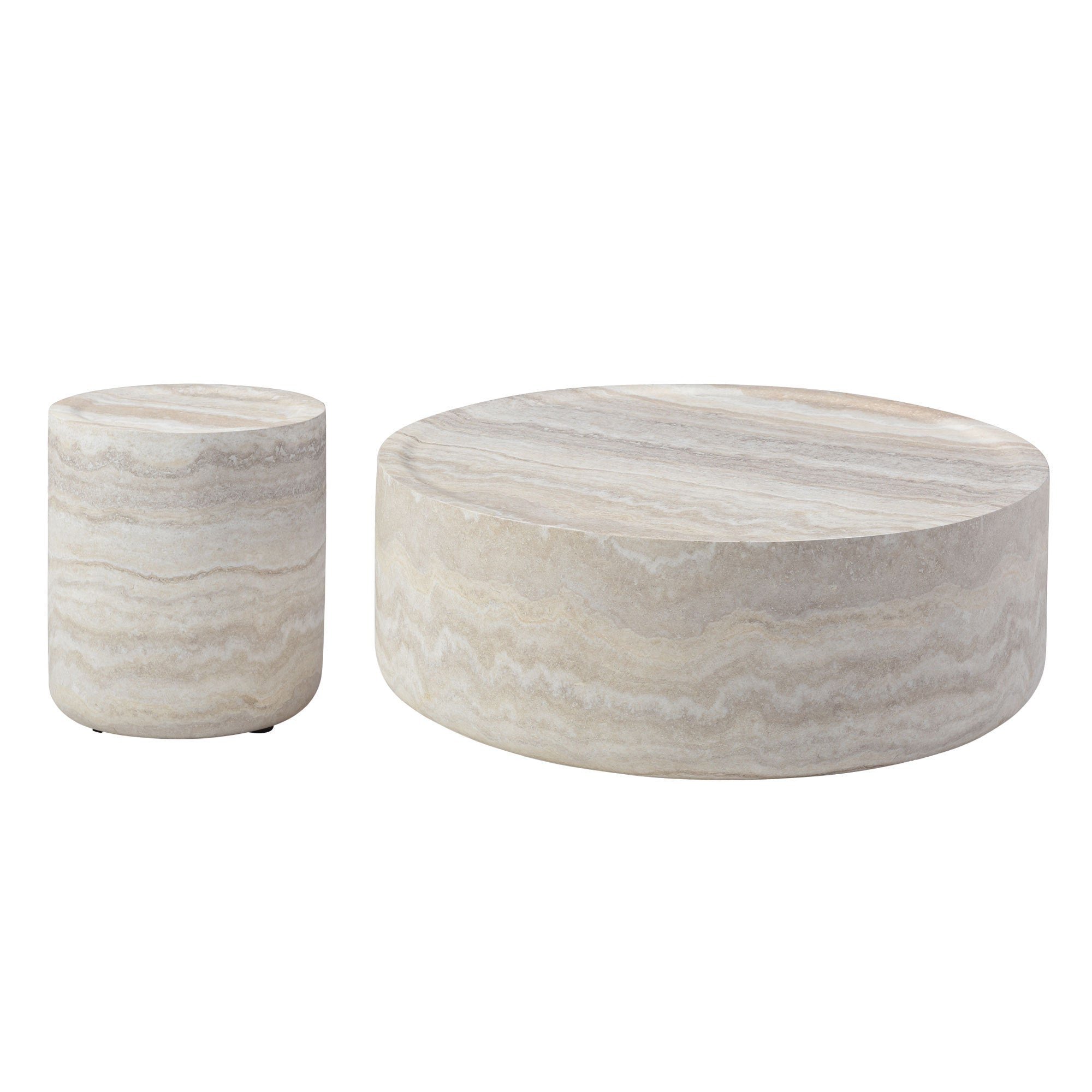 Set of 2 Faux MARS Pattern Coffee Tables side Table Round Tea Faux Sangria Beech
