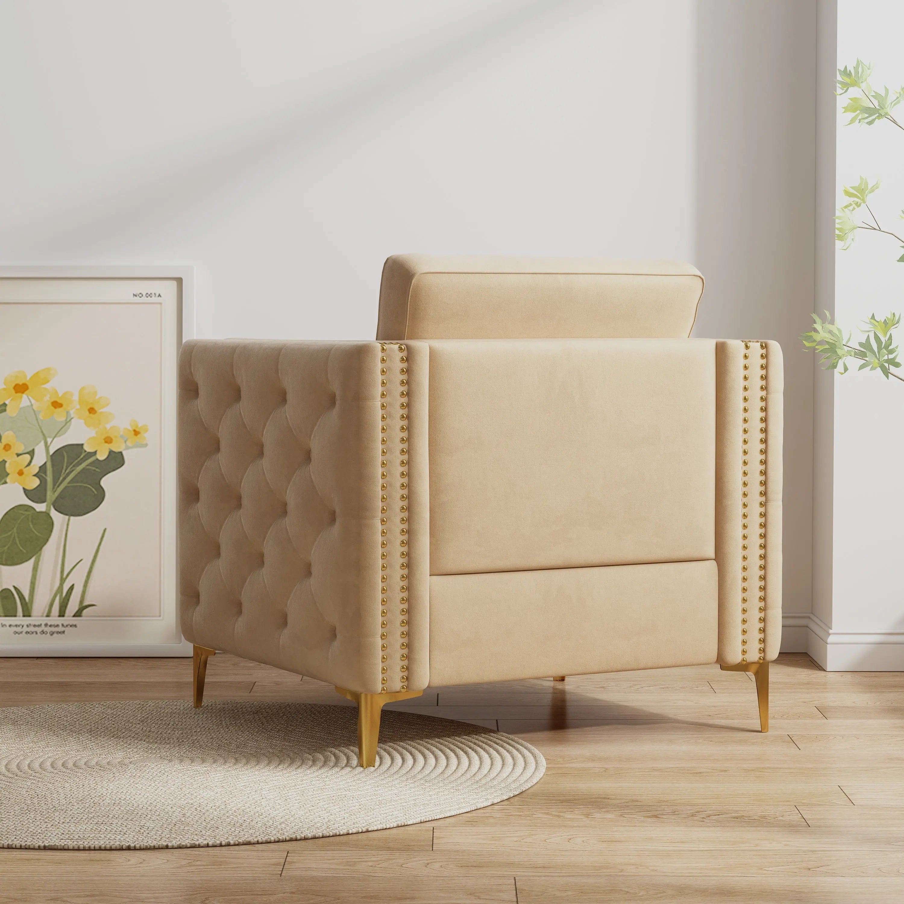 Accent Chair for Living Room Upholstered  Arm Chair with Metal Legs Sangria Beech