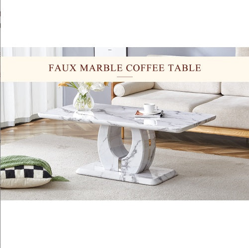 Modern Minimalist Grey Marble Pattern Sticker Pattern MDF Rectangular Coffee Table. Add A Tranquil And Comfortable Atmosphere To Your Home. MDF Coffee Table, Grey Marble Pattern Sticker, Side Table. CJDropshipping