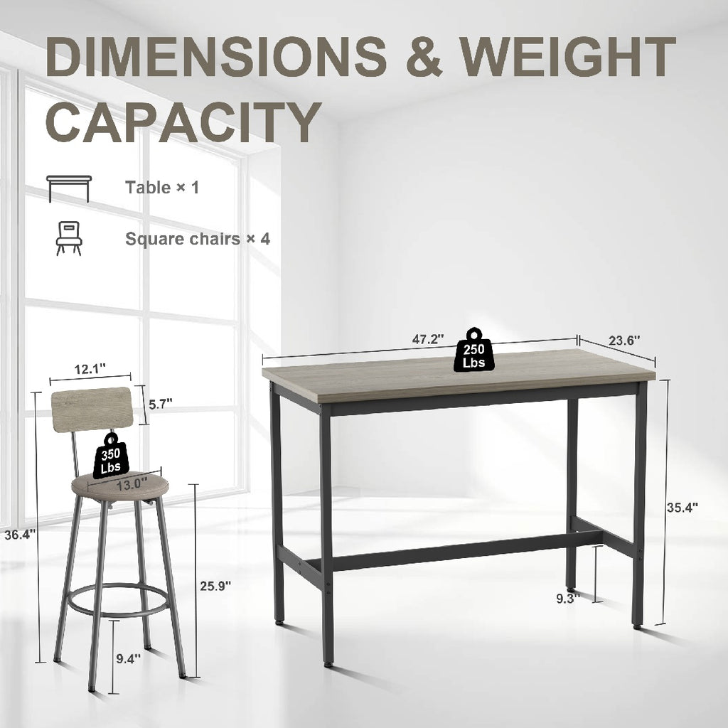 Only Supports Self Pickup-Long Dining Table Set With 4 Bar Stools In PU Leather, Dining Table And Chairs Set, Industrial High Coffee Table And Back Chairs