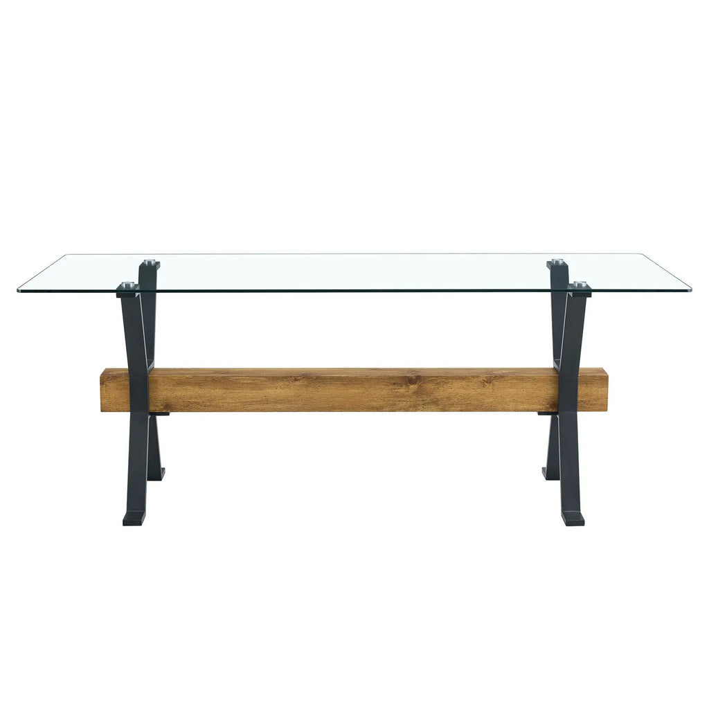 Table and chair set.79'x31.5' with X-shaped Black Metal Table Sangria Beech