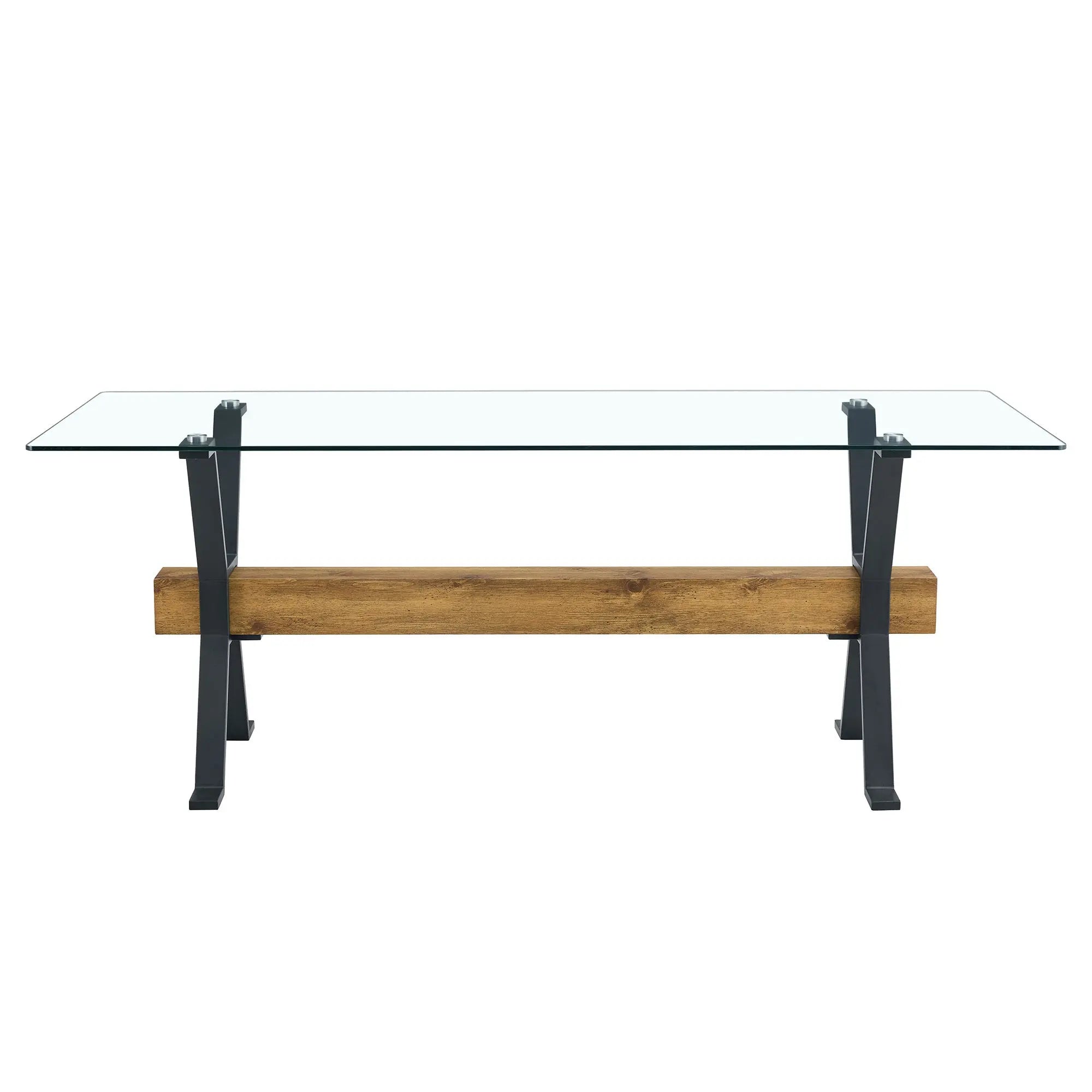 Table and chair set.79'x31.5' with X-shaped Black Metal Table Sangria Beech