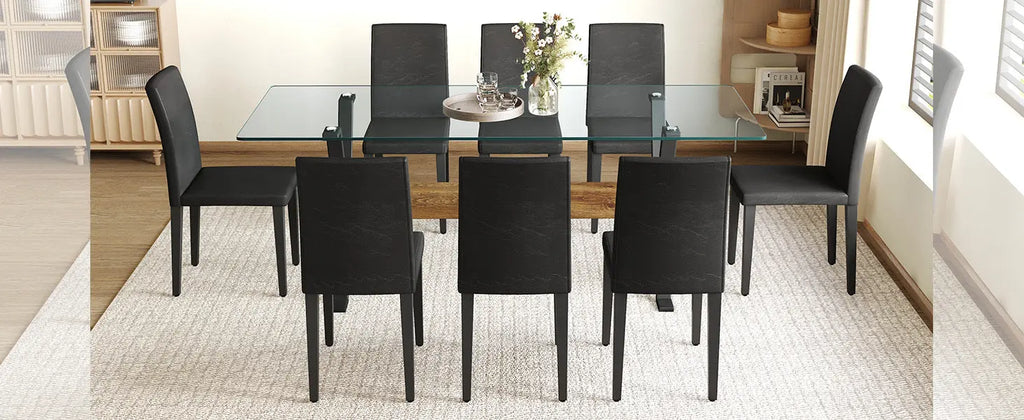 Table and chair set.79'x31.5' Inch Tempered Glass Tabletop With Sangria Beech