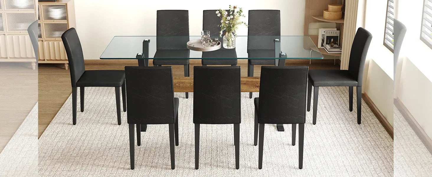 Table and chair set.79'x31.5' Inch Tempered Glass Tabletop With Sangria Beech