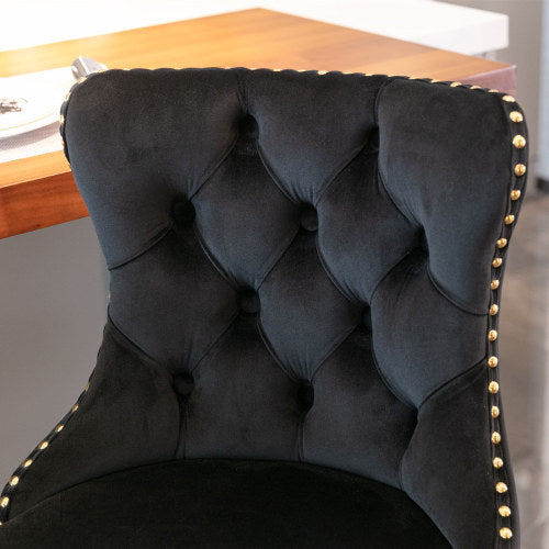 Golden Swivel Velvet Barstools Adjusatble Seat Height From 25-33 Inch Black,Set Of 2