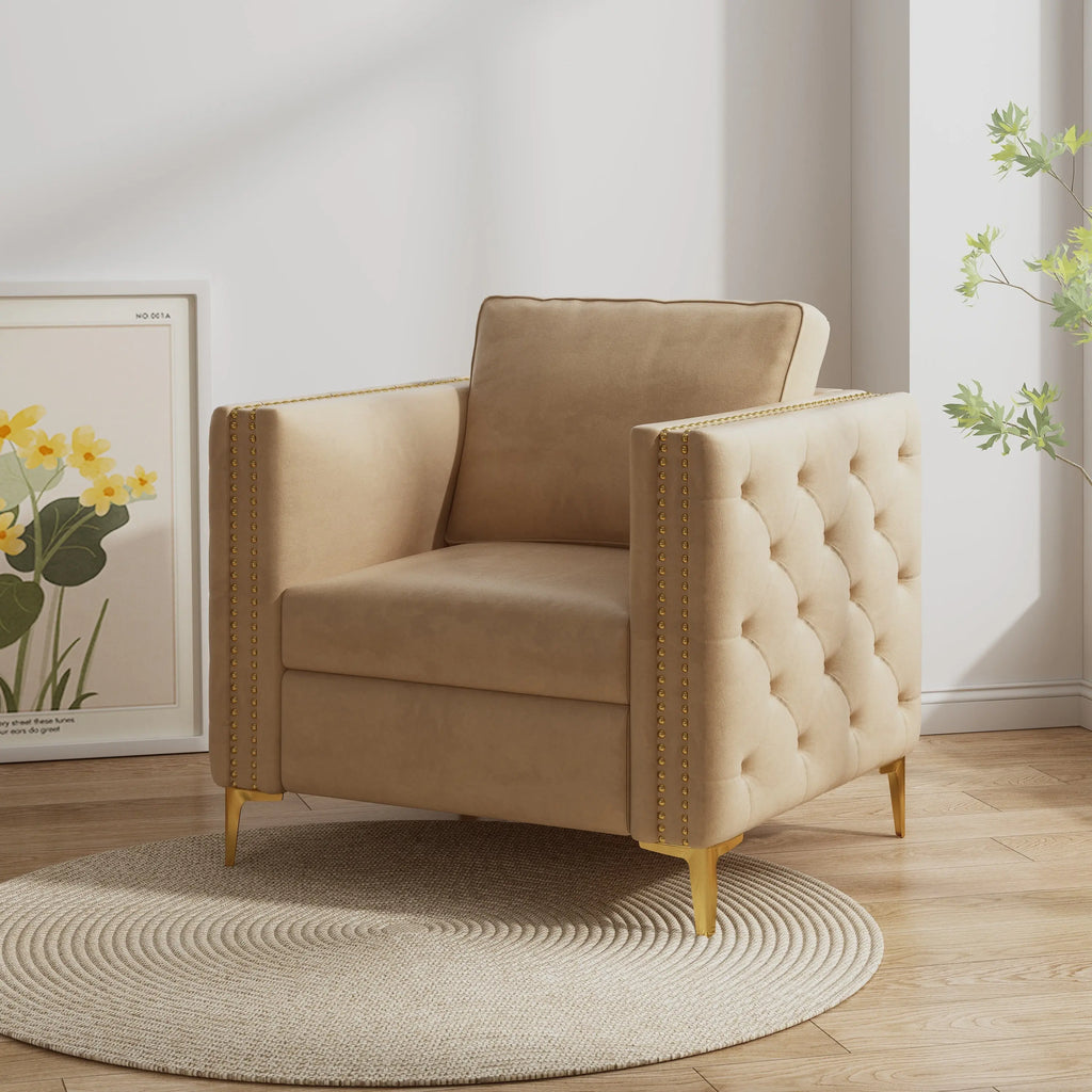 Accent Chair for Living Room Upholstered  Arm Chair with Metal Legs Sangria Beech