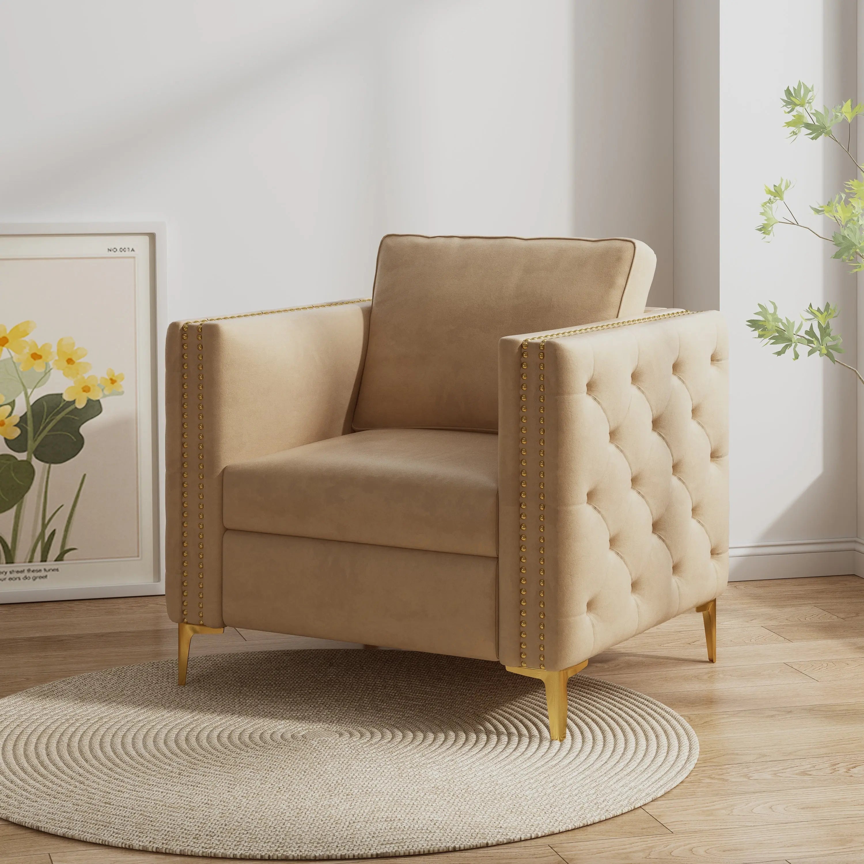 Accent Chair for Living Room Upholstered  Arm Chair with Metal Legs Sangria Beech