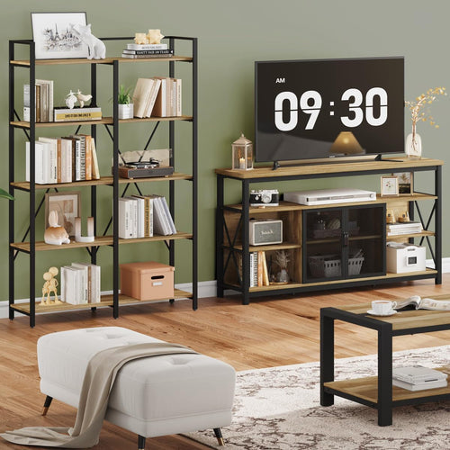 Tall TV Stand for 55-65" TVs, Storage Oak Peach Maple
