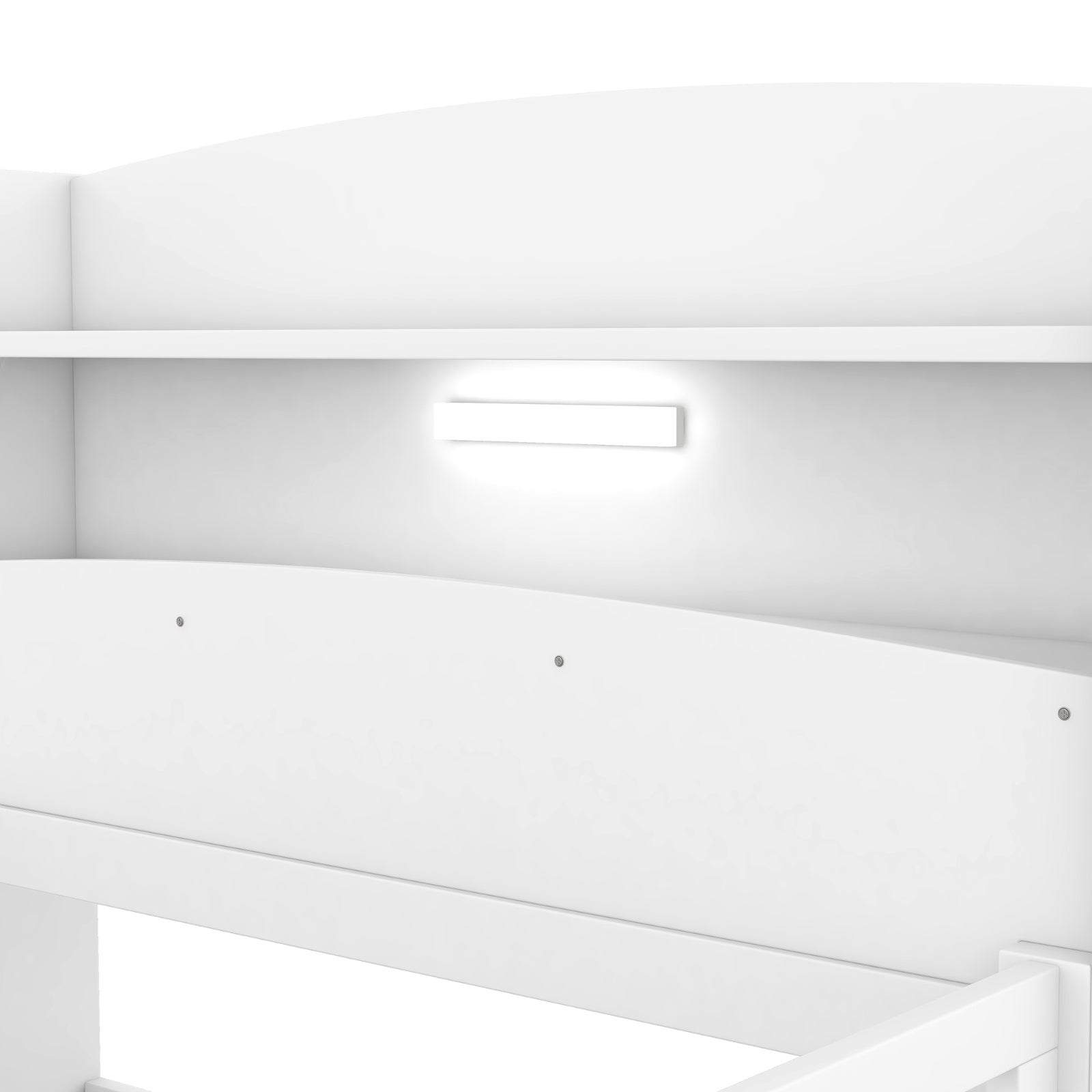 Twin Size Wood Platform Bed With LED, Storage Headboard & Guardrail, White