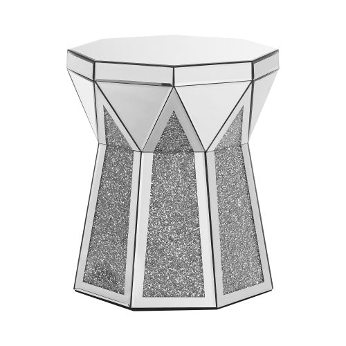 Drum Style Coffee Table With Mirror Crystal Inlay, Polygonal Silver Decorative Table, Modern Design Luxury Modern Furniture, 20 Inch  About 50 Centimeters  Low Coffee Table, Suitable For Living Room CJDropshipping