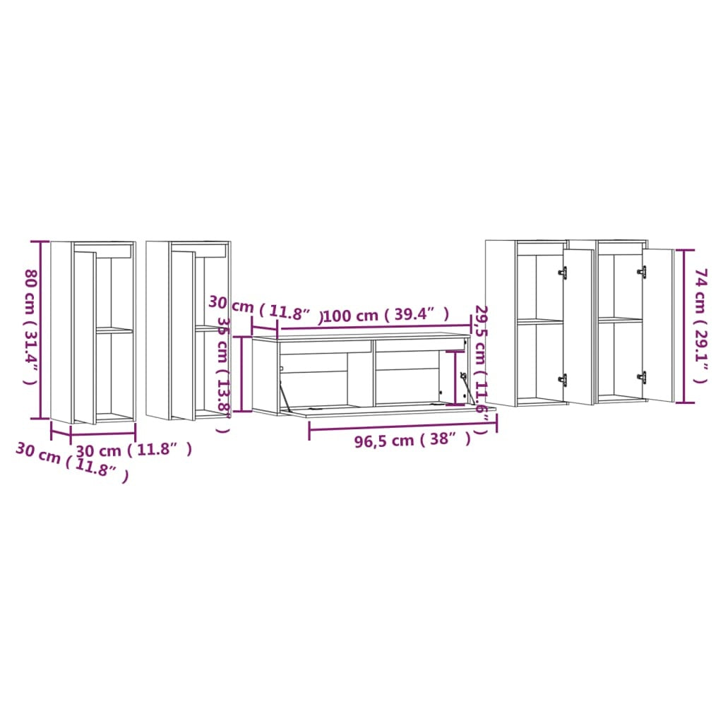TV Cabinets 5 pcs Solid Pinewood