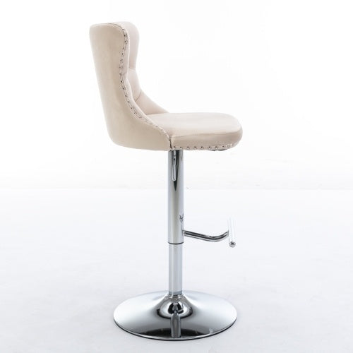 Swivel Velvet Barstools Adjusatble Seat Height From 25-33 Inch Beige,Set Of 2