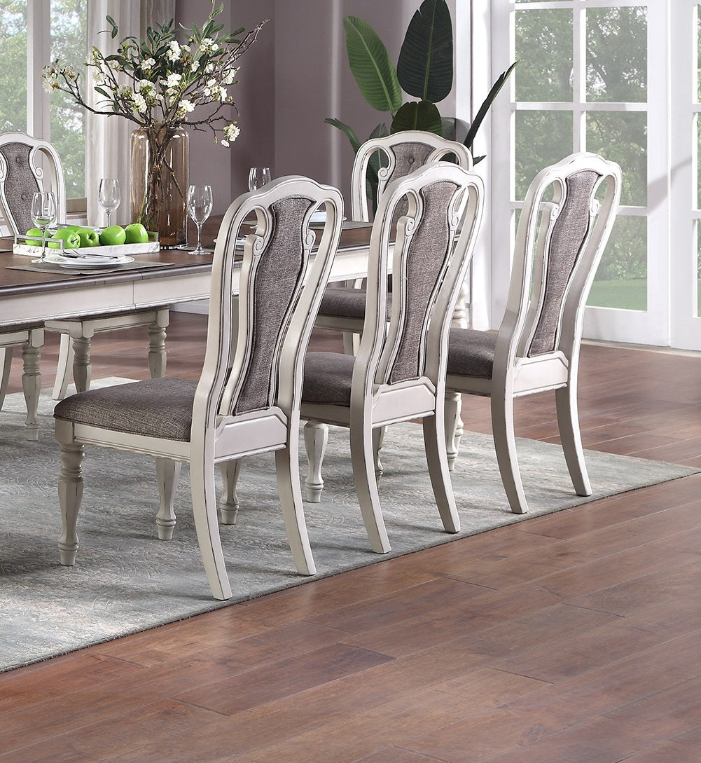 Antique White Set Of 2 Dining Chairs Grey Upholstered Tufted Unique Design Chairs Back Cushion Seat Dining Room CJDropshipping