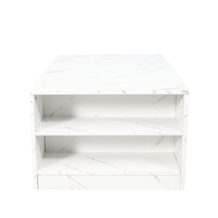 Modern Coffee Tables For Living Room, LED Coffee Table, Storage Coffee Table, Small Coffee Table, Wood Center Table With 2 Drawers And Open Side Shelf CJDropshipping