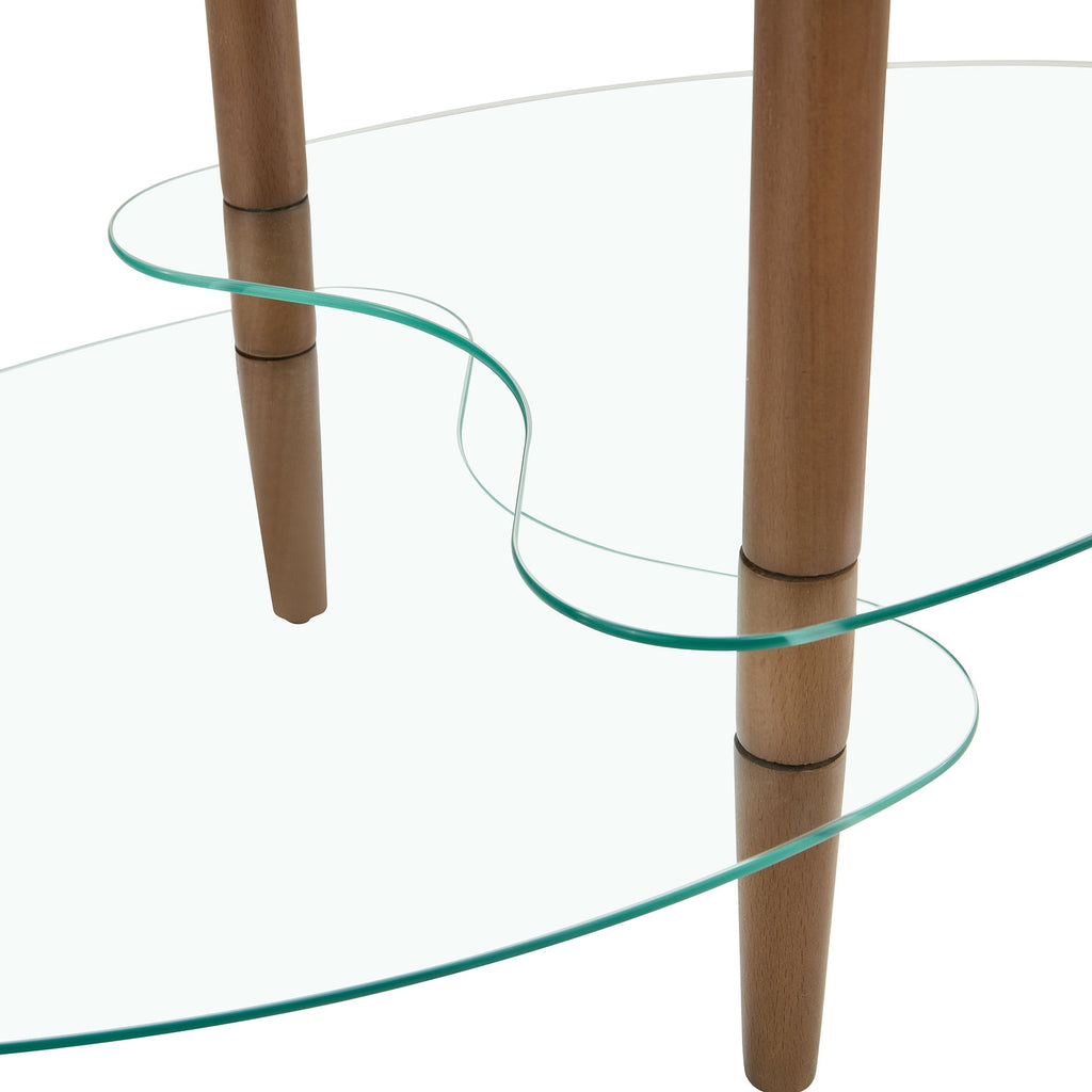 Transparent Oval Glass Coffee Table, Modern Living Room Table, Oak Leg Coffee Table, Three-layer Glass Table CJDropshipping