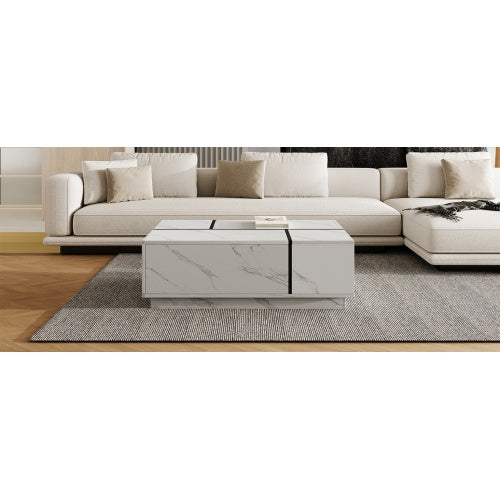 Rectangular Sliding Top Coffee Table With 2 Drawers And 2 Hidden Storage For Living Room 47.2 CJDropshipping
