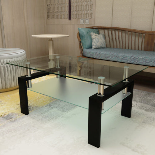 Rectangle Black Glass Coffee Table, Clear Coffee Table, Modern Side Center Tables For Living Room, Living Room Furniture CJDropshipping