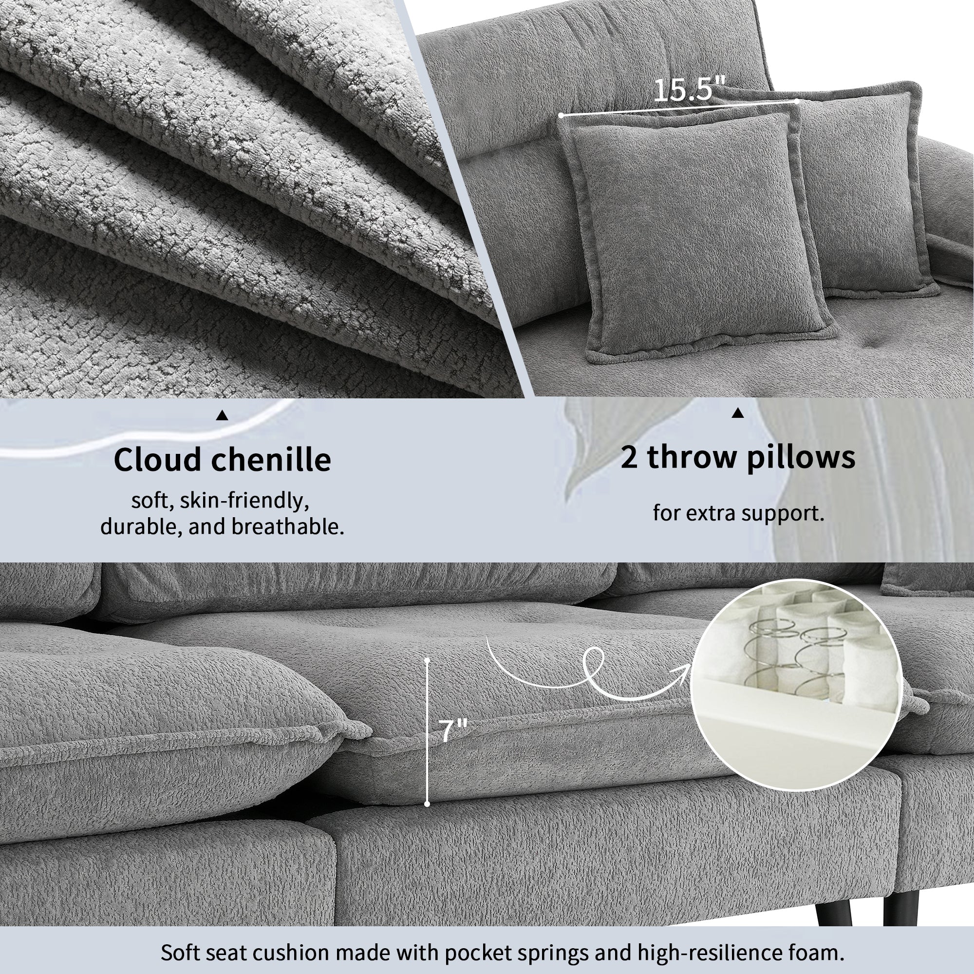 106*66.5" L shaped Convertible Sectional Sofa,4 Seat Tufted Couch Set