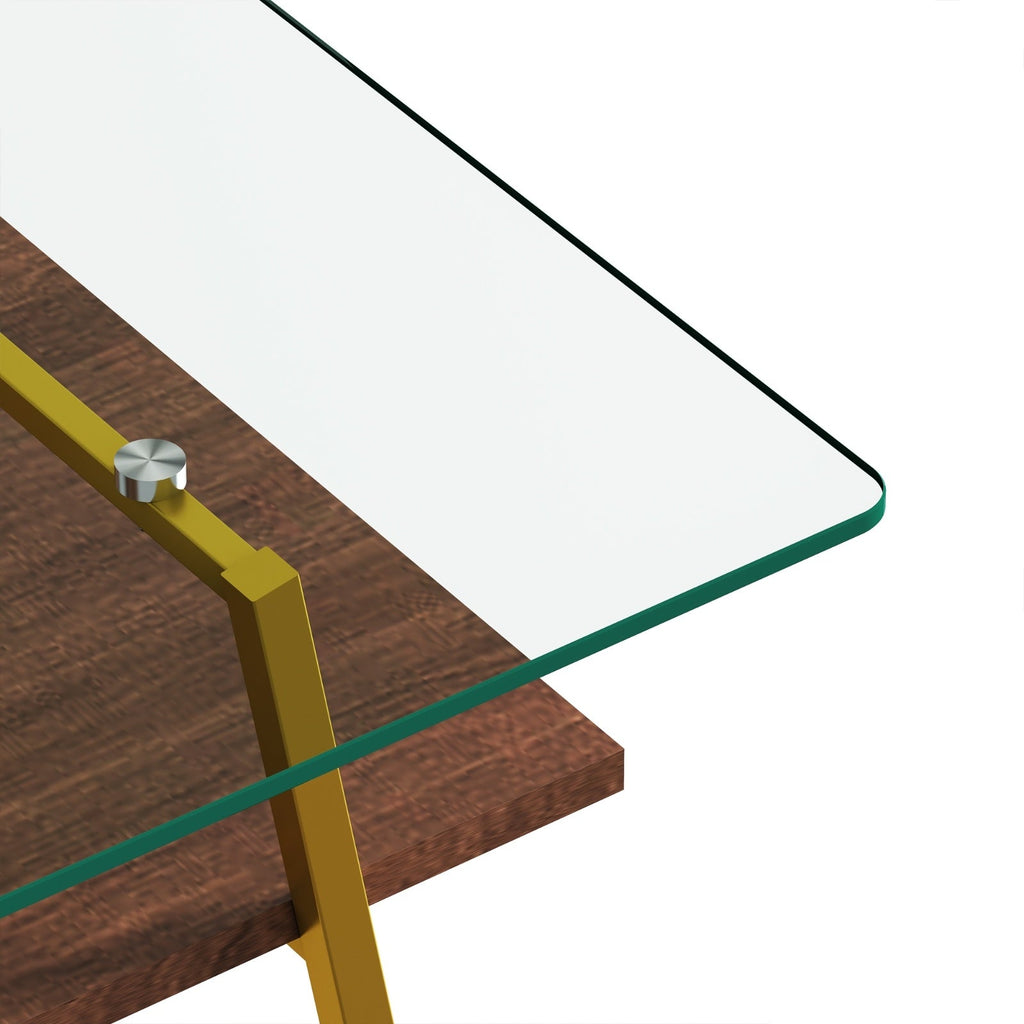 Rectangle Coffee Table, Tempered Glass Tabletop With Gold Metal Legs, Modern Table For Living Room , CJDropshipping