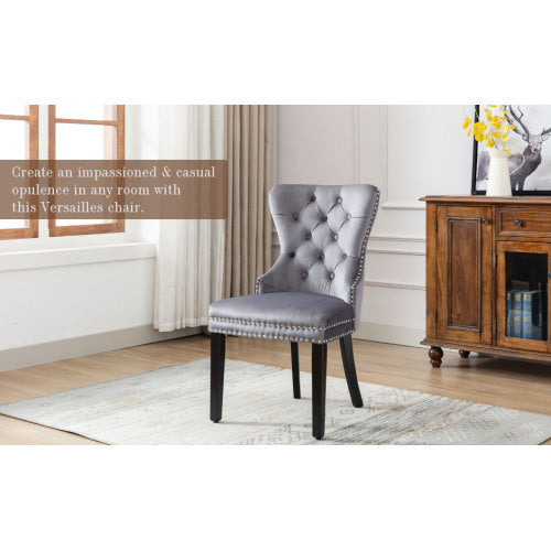 Elvet Dining Chairs Set Of 2 ,4, 6 With OAK Legs, Button, Chrome Knocker And Nailhead Trim Bedroom Chair Kitchen Chair Living Room Lounge Leisure Chair Grey, 2pcs,4pcs,6pcs