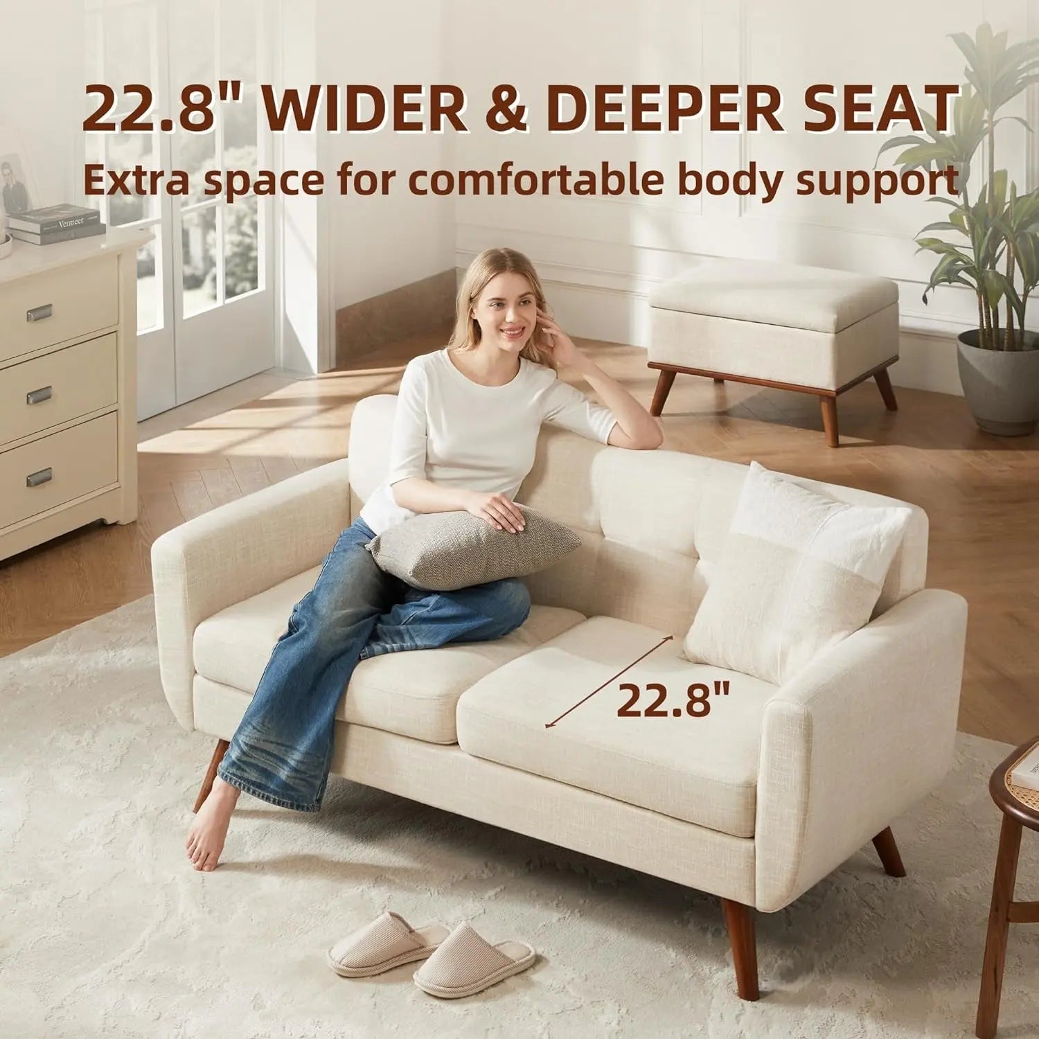 Modern Beige Loveseat for Small Spaces Peach Maple