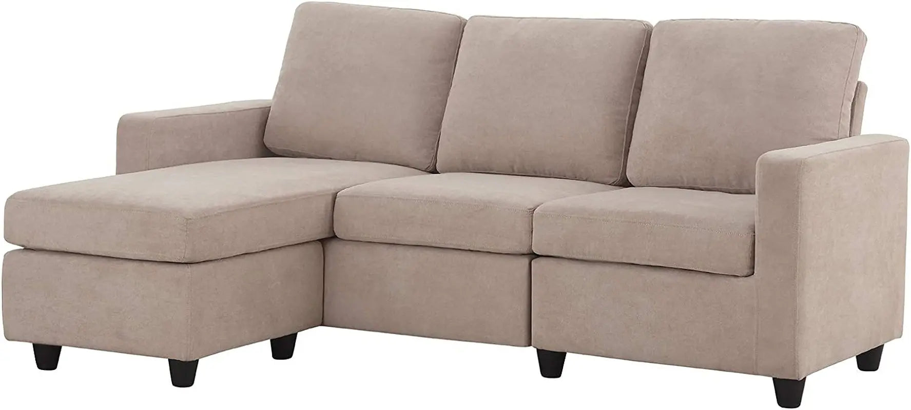 Dark Beige Linen L-Shaped Sectional, Reversible Couch Peach Maple