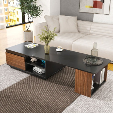 Extendable Coffee Table, Length Adjustable Wood Coffee Table With 2 Storage Drawers For Living Room, Large Long Rectangular Center Table CJDropshipping