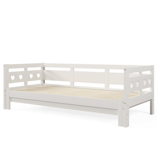 Daybed Cabin Bed Wooden 3FT Single Sofa Guest Bed Sofa Bed, Pull Out Trundle Wooden Bed Heart-Shaped For Children Adults Bed For Living Room And Bedroom -90 X190 Cm -White