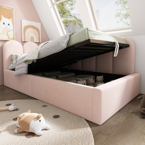Upholstered Daybed Bed With Storage,Ottoman Bed 3FT Single Sofa Bed 90X190cm, Daybed With Hydraulic Storage Bed Frame, With Metal Slatted Frame, Velvet,  No Mattress