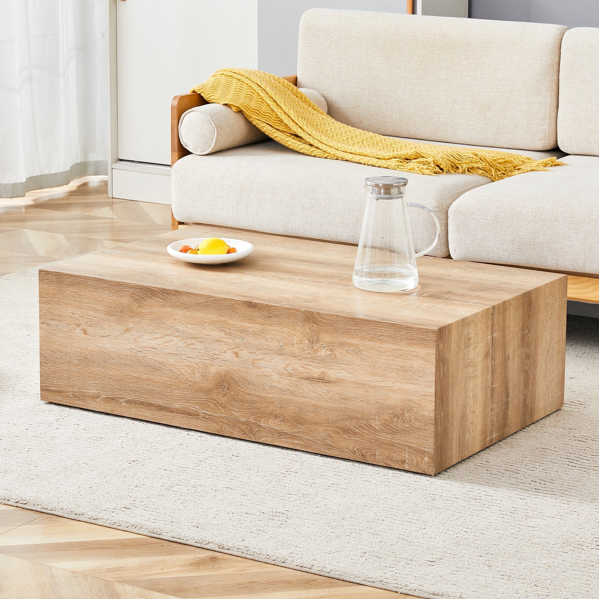 Modern Coffee Table with Smooth Light Wood Texture Patterns, MDF Sangria Beech