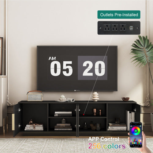 TV Stand With 16 Color LEDs,Modern TV Stand, TV Cabinet Entertainment Center For 55 60 65 Inch TV