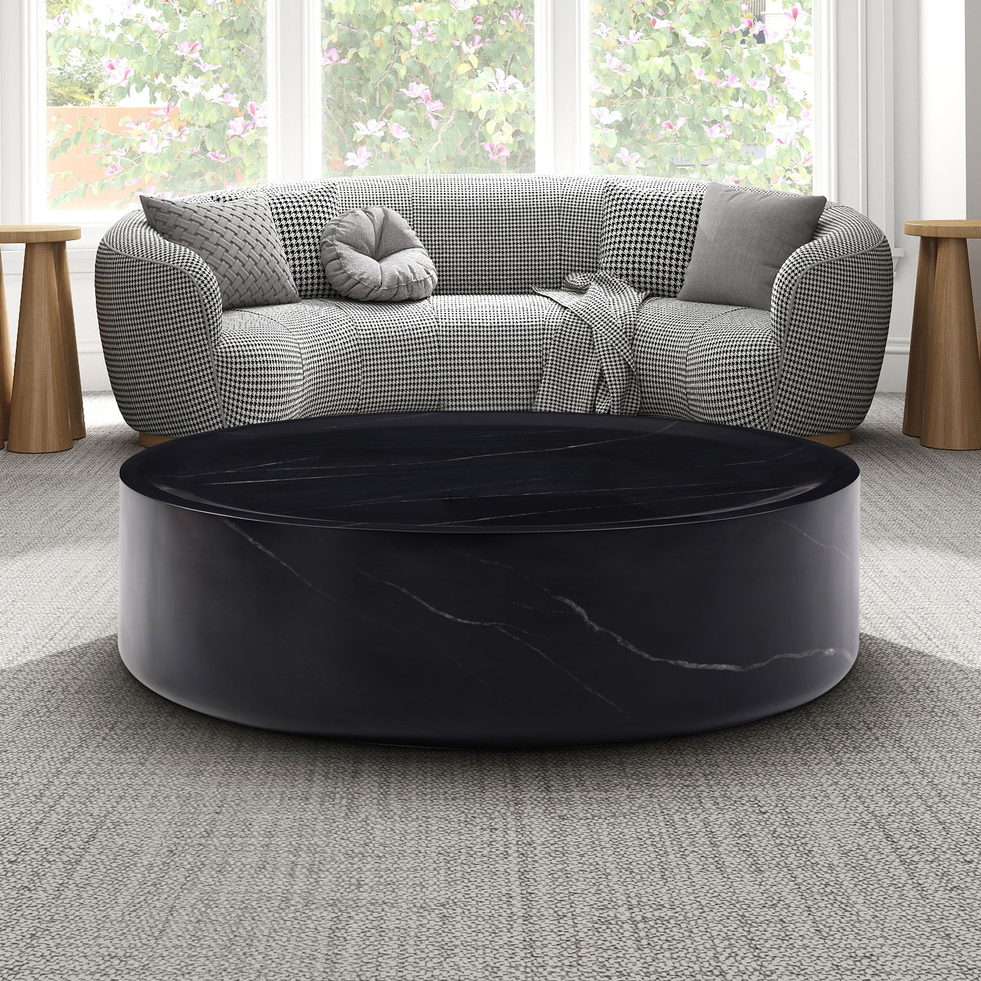 31.49'' Round coffee table,Sturdy Fiberglass table for Living Room, No