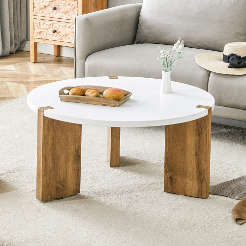 33.4-inch Diameter Minimalist Circular MDF Material Coffee Table, A Stable And Practical Choice. The Unique Embedded Design And The Support Of Three Table Legs Make The Coffee Table Structure Stable.