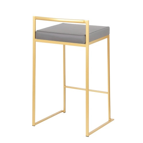 Fuji Contemporary Counter Stool In Gold With Grey Faux Leather By LumiSource Set Of 2