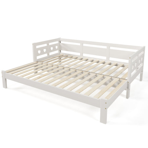 Daybed Cabin Bed Wooden 3FT Single Sofa Guest Bed Sofa Bed, Pull Out Trundle Wooden Bed Heart-Shaped For Children Adults Bed For Living Room And Bedroom -90 X190 Cm -White