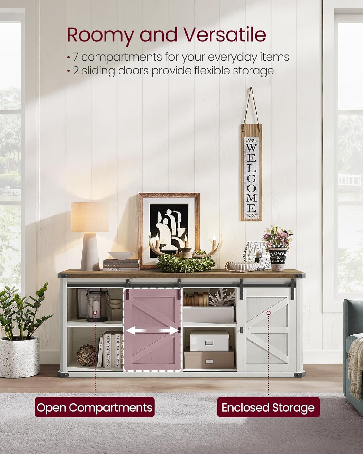 TV Stand for Tvs up to 65 Inches, Farmhouse Entertainment Center with Peach Maple