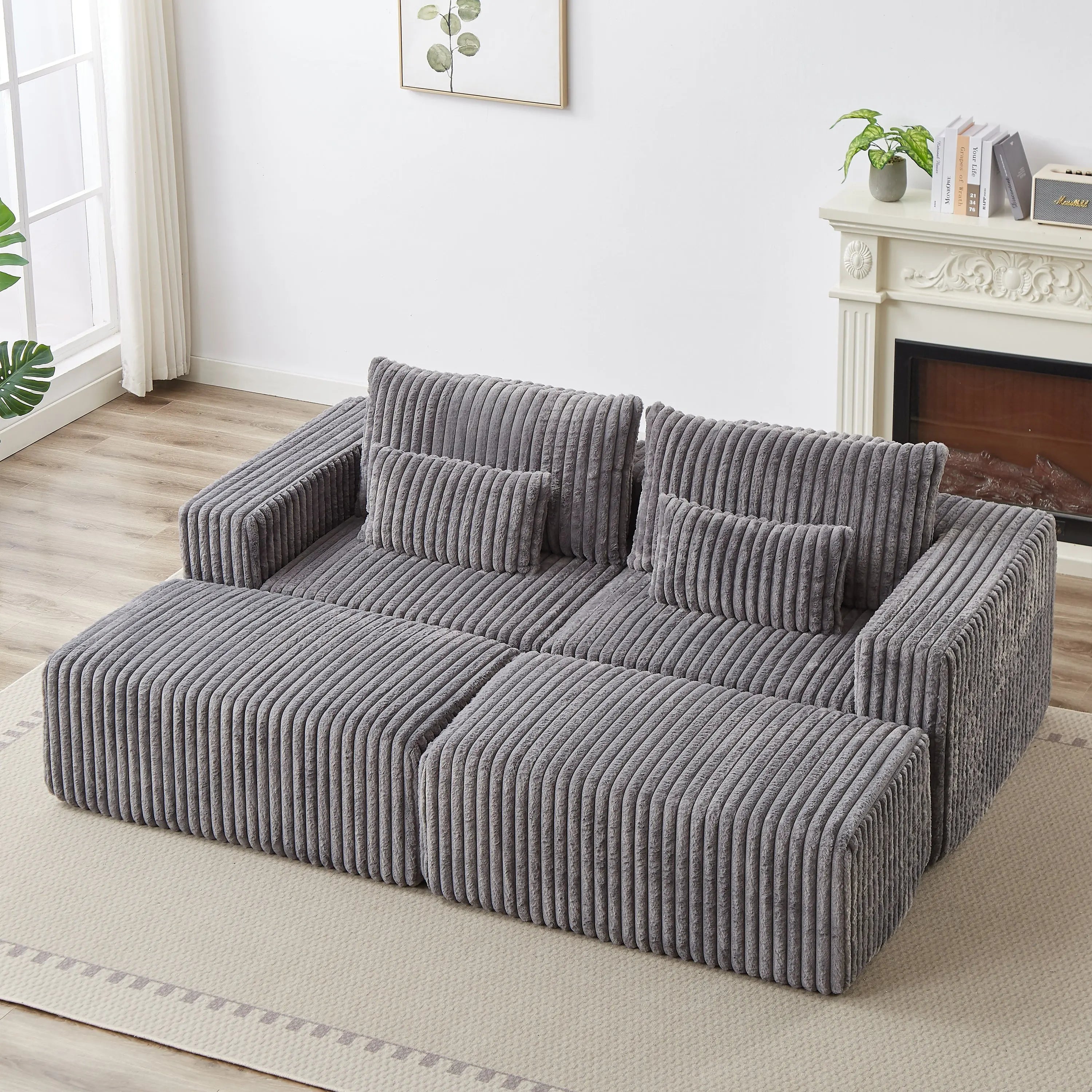 87" Oversized Sectional Lounge Chaise,No Assembly Required,Cloud Plush Sangria Beech