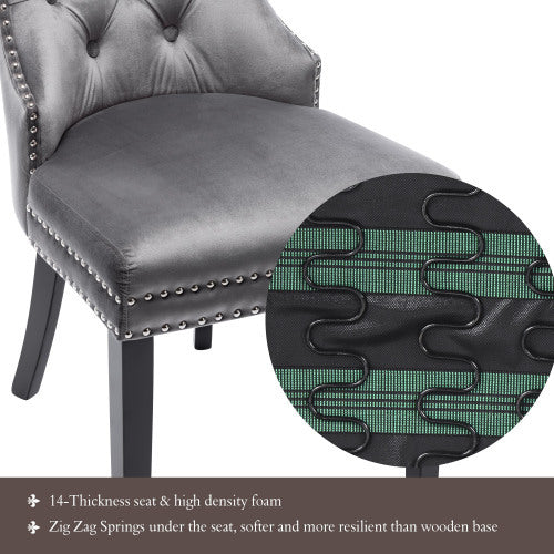 Elvet Dining Chairs Set Of 2 ,4, 6 With OAK Legs, Button, Chrome Knocker And Nailhead Trim Bedroom Chair Kitchen Chair Living Room Lounge Leisure Chair Grey, 2pcs,4pcs,6pcs